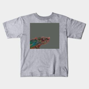 Colorful Chameleon Drawing on Gray Kids T-Shirt